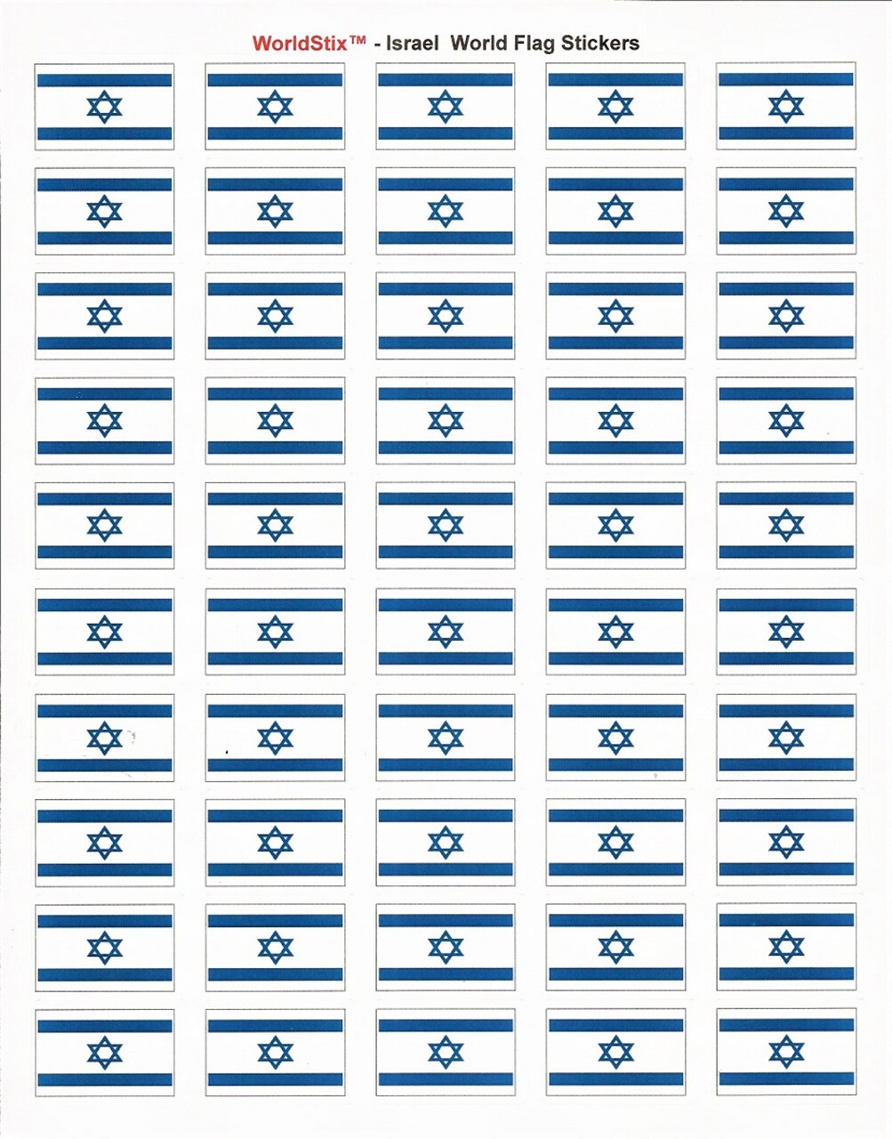 100 Israel Flag Stickers, Two Sheets of 50, 1.5" x 1" Made in America Self Adhesive Country Flag Scrapbook Stickers, Two Sheets of 50, 100 Sticker Decal Flags